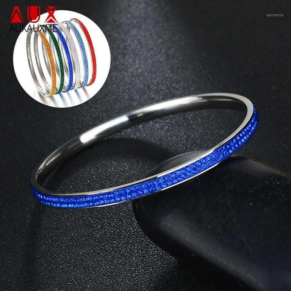 

auxauxme 12 color two row rhinestone crystal bangle stainless steel circle &bangle for women pulseira bijoux1, Black