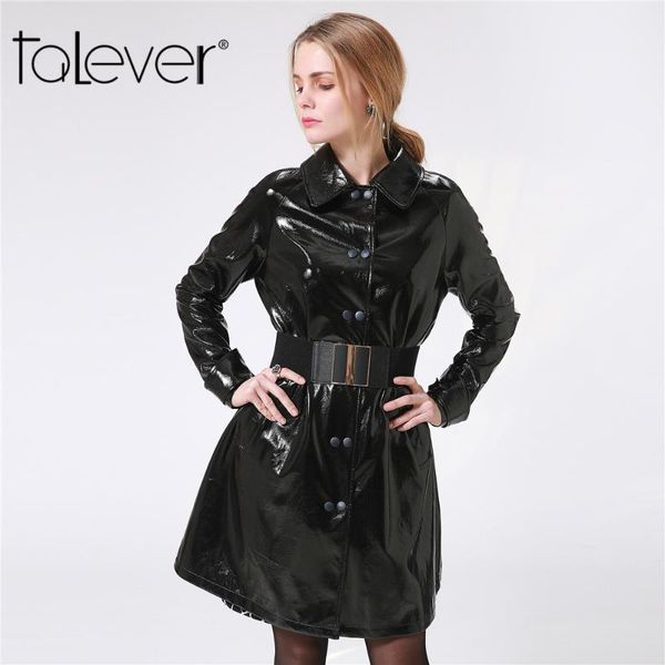 

2017 fashion women pu leather trench autumn winter black coat windbreakers casual plus size outerwear with blet talever1, Tan;black