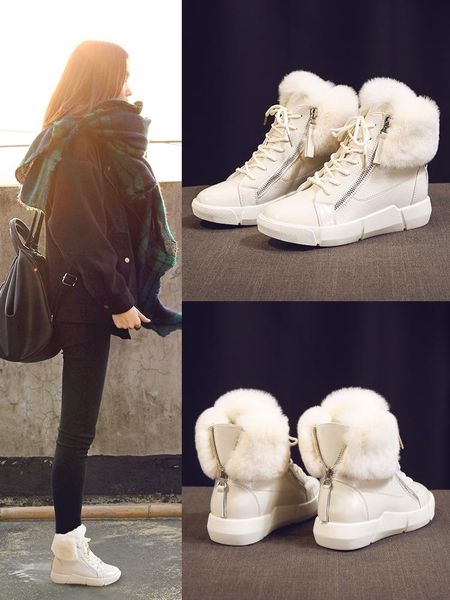 

winter women snow ankle boots waterproof new ins light female cotton shoes platform fashion fur snow ankle boots, Black