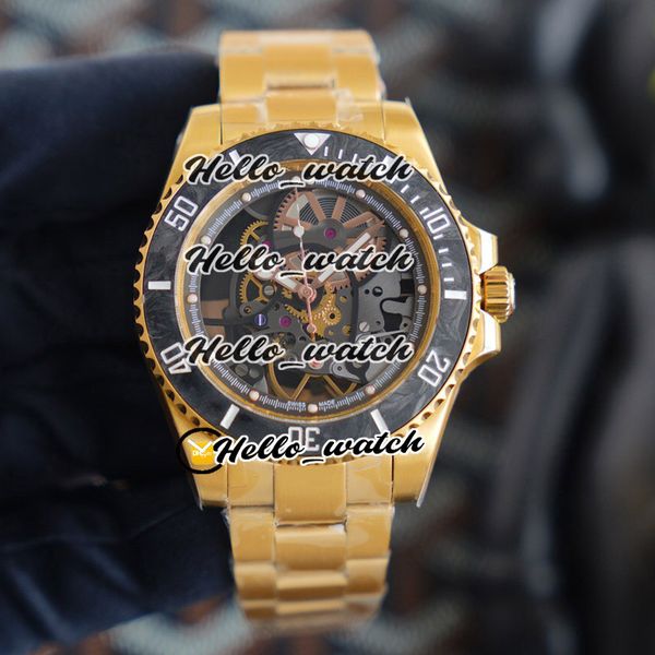 

r refit edition andrea pirlo project carbon fiber bezel skeleton dial miyota automatic 116610 mens watch 18k yellow gold bracelet watches, Slivery;brown