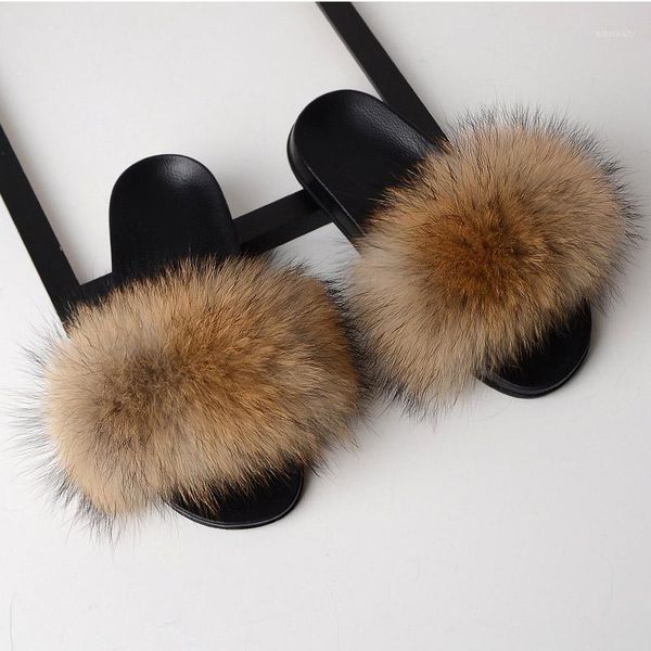

slippers women fluffy fashion fur slides non-slip real cute plush furry1, Black