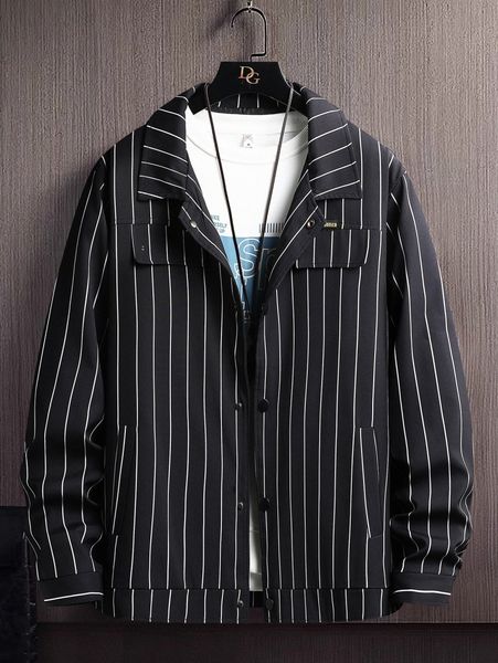 

men striped print patch detail jacket without y2nh#, Black;brown