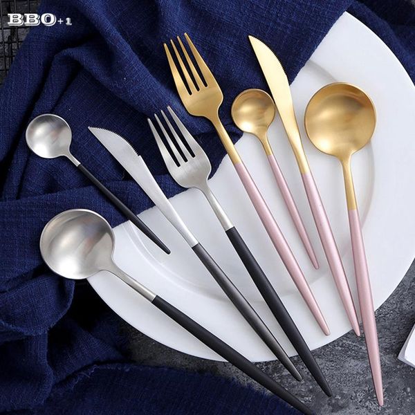 

wedding dinnerware cutlery golden blue set gold pink tableware fork 4pcs set luxury dinner knife steel stainless bbynqf lipper