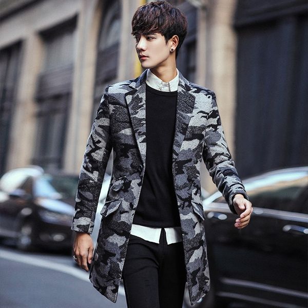 

windbreaker youth decor leisure medium length men's woolen overcoat, Tan;black