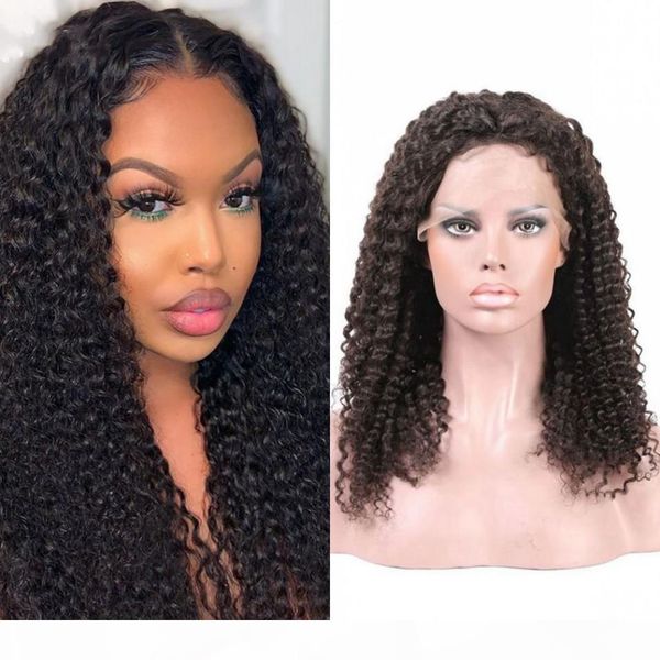 

полные парики шнурка человеческих волос для женщин kinky завитых малазийского девы волос фронт шнурок парики pre щипкового natural hairline, Black;brown