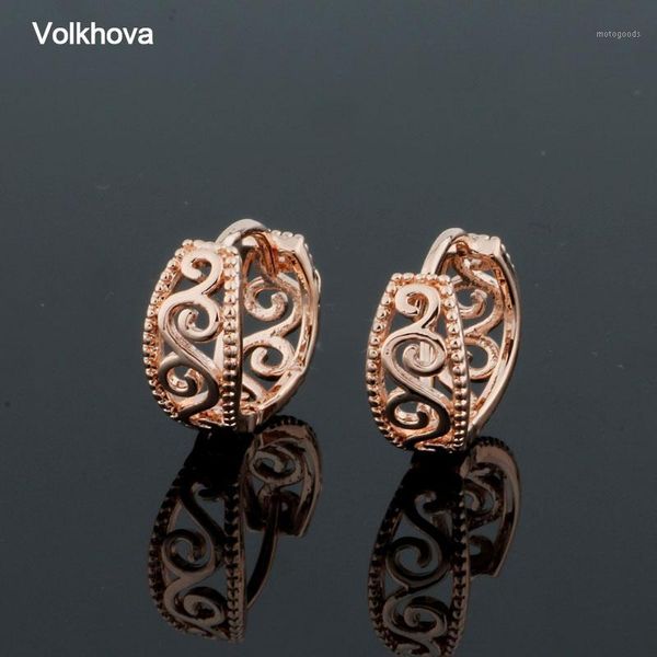 

hoop & huggie circular vintage pattern hollowed-out earrings designed in 585 rose gold for stylish and glamorous ladies' party1, Golden;silver