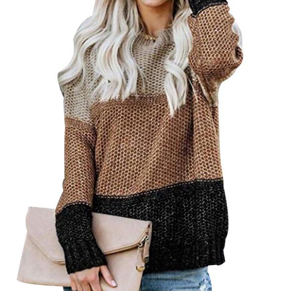 

crew neck kintting long sleeve solid daily autumn winter warm stitching shopping causal loose women sweater soft travel, White;black