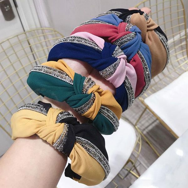 

fashion sequin patchwork wide headband women cross knotted hairband head hoop makeup wash face turban bandage hair accessories q bbyoat