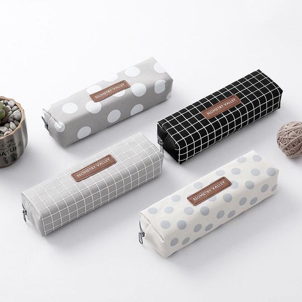 

storage bags simple plaid dot solid color pencil case quality canvas pencilcase school supplies stationery bag 18.5*4*5.5cm 1pc