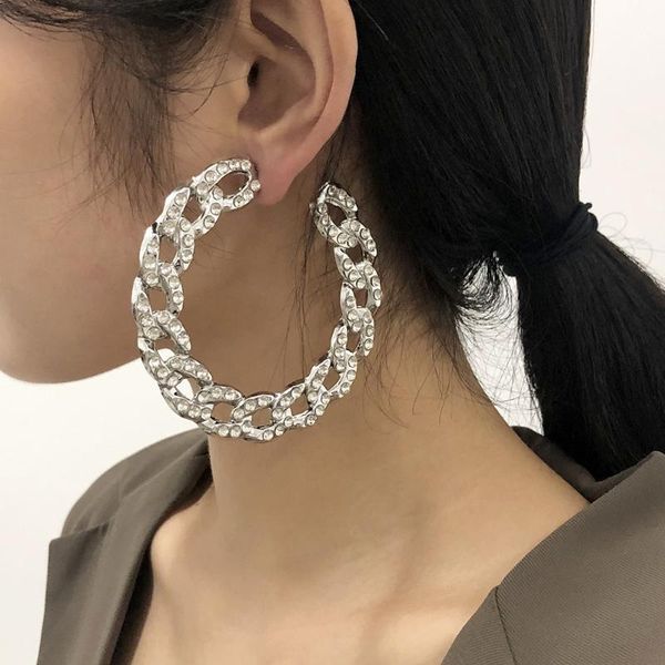

hoop & huggie 2021 design vintage chain earrings for women big gold round earring jewelry fashion female statement brincos gifts, Golden;silver