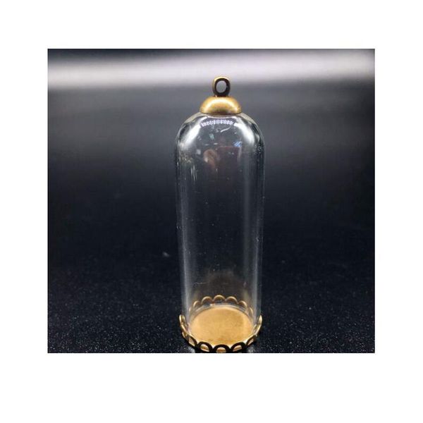 

50sets 50*18mm clear glass bubble globe bronze plated lace tray 8mm beads cap set diy glass vials pendant jewelry bbygmv, Black