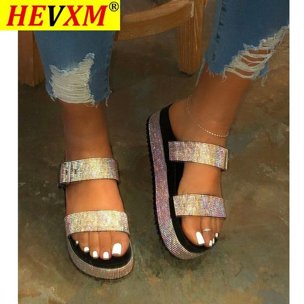 

2020 summer fashion women's shoes woman platform sandals slippers slides with buckle ladies slippers thick sole female, Black