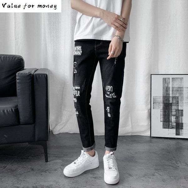 

men's fashion new hole embroidery jeans hip-hop slim men jeans, Blue