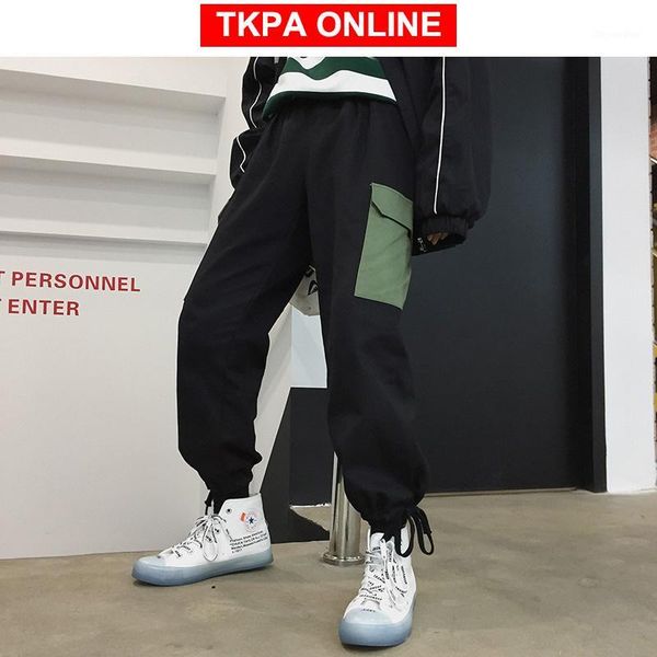 

men japanese streetwear joggers pants 2020 overalls mens pockets harajuku cargo pants patchwork black korean sweatpants1