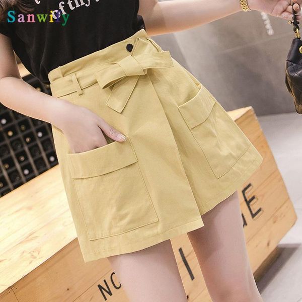 

women 2021 summer high waist wide leg shorts skirt female female casual loose pockets shorts skirts1, White;black