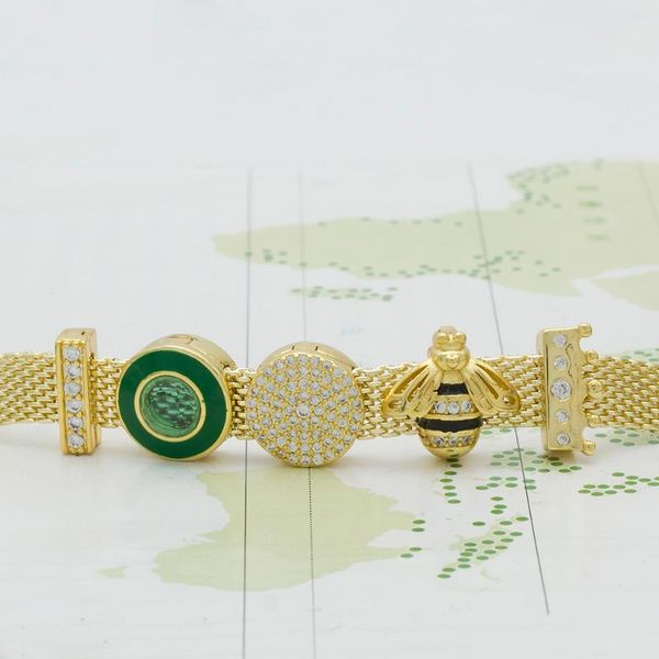 

mingshang wholesale 2020 new reflexions golden charms beads clip with zircon golden charm bracelet, Black