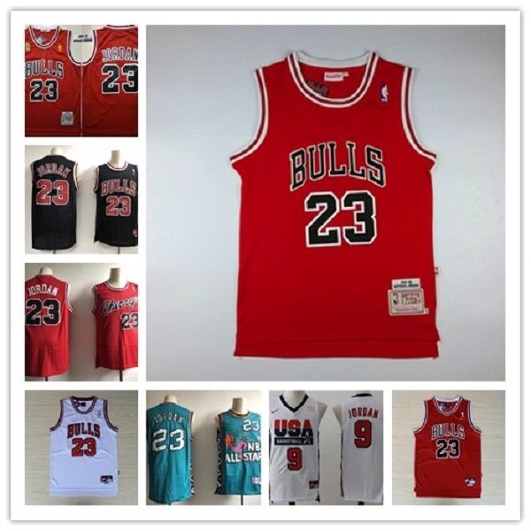 

chicago knits 23 jerseys michael jórdan black red stitched all star usa team basketball tees, White