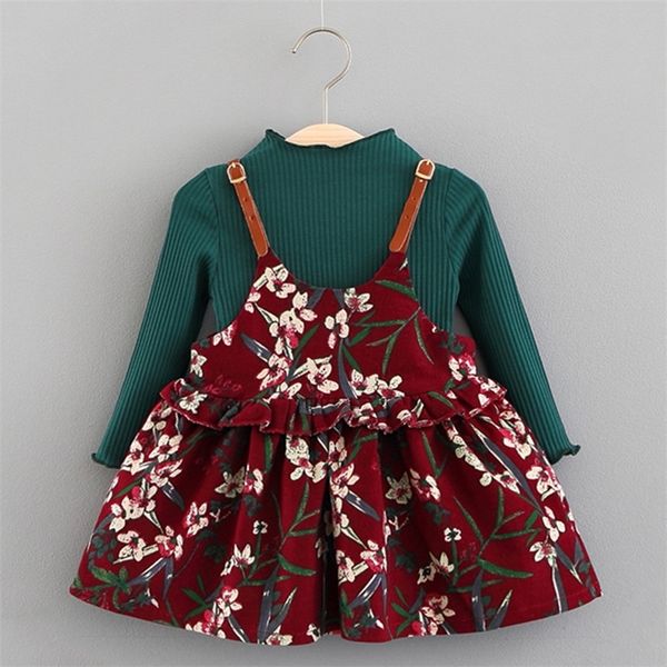 

new autumn winter baby girls clothes long sleeve princess girls dress ball of yarn kids clothes children party princess dresses lj201221, Red;yellow