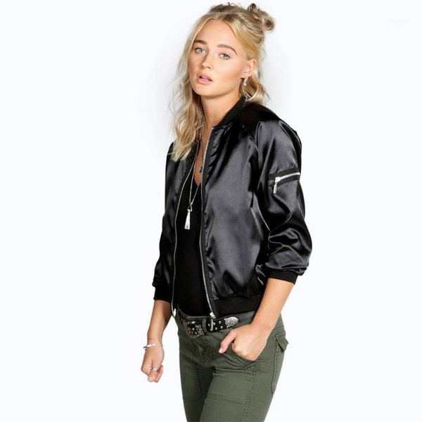 

missky autumn winter coat for women solid color champagne gold long sleeve round collar zip-up jacket female clothes1, Black;brown
