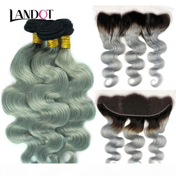 

9a ombre 1b grey brazilian virgin hair weave 3 bundles with lace frontal closures peruvian malaysian indian body wave human hair extensions, Black