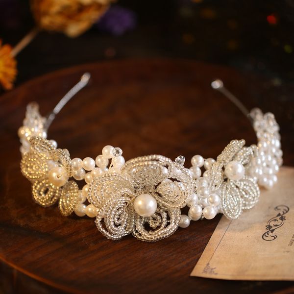 

mengyao bride's new korean beaded flower petal princess crown wedding dress accessories p shoot headdress, Silver