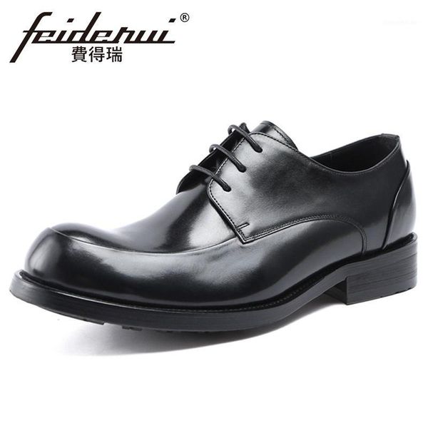 

dress shoes 2021 classic formal handmade men's derby footwear genuine leather round toe lace-up man office oxfords ymx6801, Black