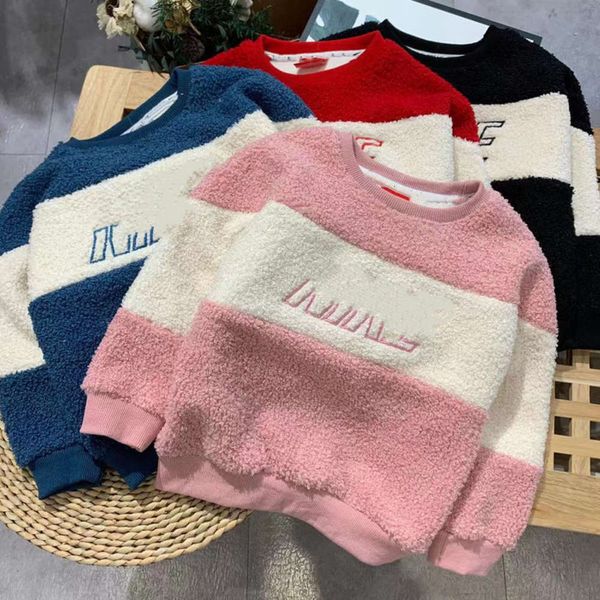 

y12214 n family 2020 winter new letter warm long sve pullover splicing thickened children's sweater, Black