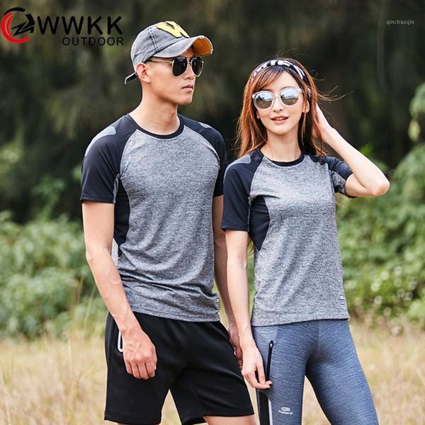 

couple models quick-drying breathable short sleeves t shirt neck elastic lovers tees stitching color moisture wicking lasting1, Gray;blue