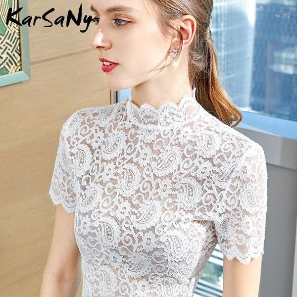 

women white lace blouse 2020 hollow out embroidery for women office blouse lace short sleeve blouses summer shirt1
