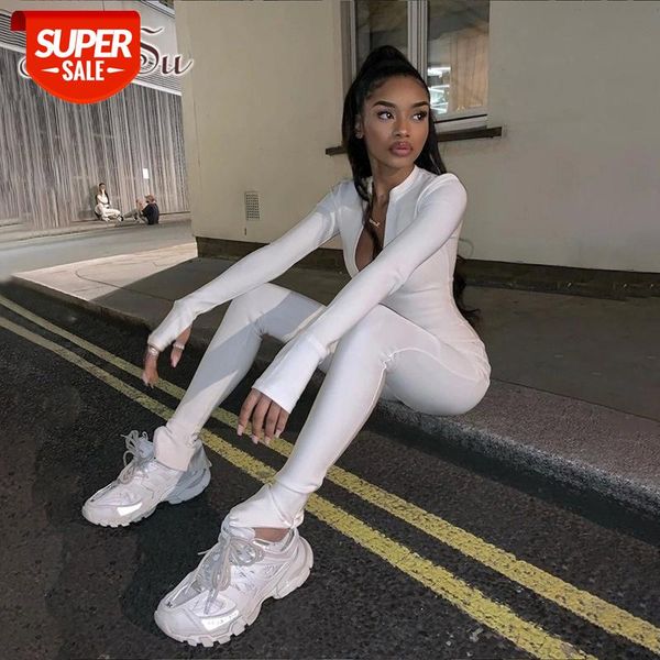 

artsu casual fitness sporty rompers womens jumpsuits workout zipper activewear long sleeve skinny solid jumpsuits asju20696 #y20w, Black;white