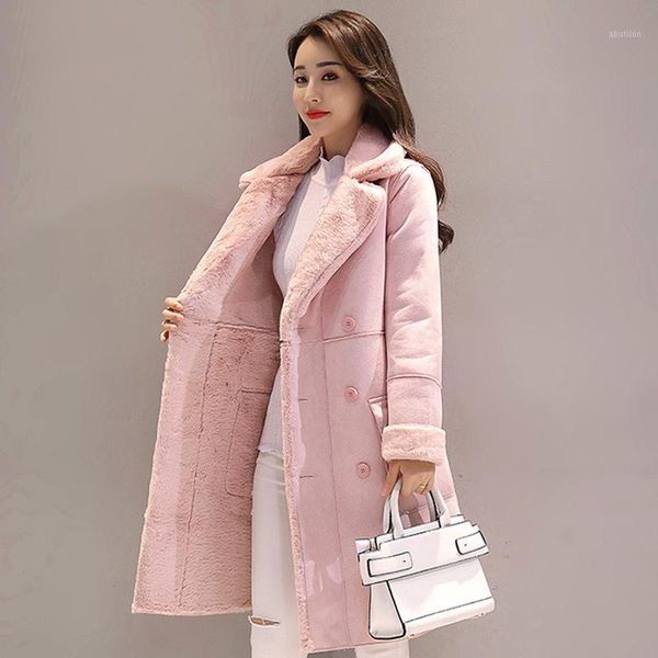 

women's down & parkas fashion thick bottom faux long coat women solid color warm windbreaker winter ladies suede1, Black