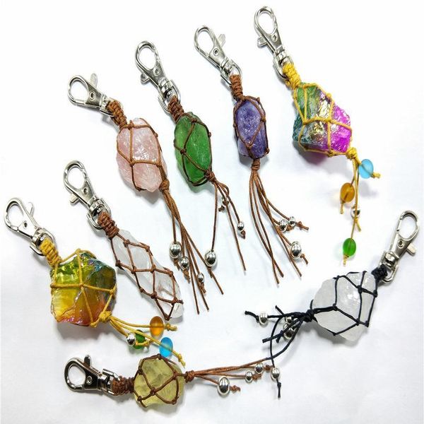 

irregular handmade wrap stone chakra keychains healing energy yoga crystal pendant for diy car key rings chain accessory jllupc, Black