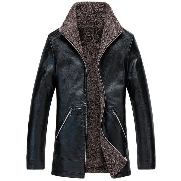 

men's autumn winter plus m-8xl velvet thick pu leather fur coats solid color loose fleece thick jacket male wild, Black