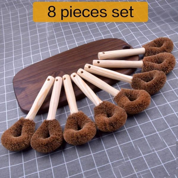 

kitchen long handle pot brush coir coconut fiber cup kettle mugs cleaning brush with hook h bbywgp