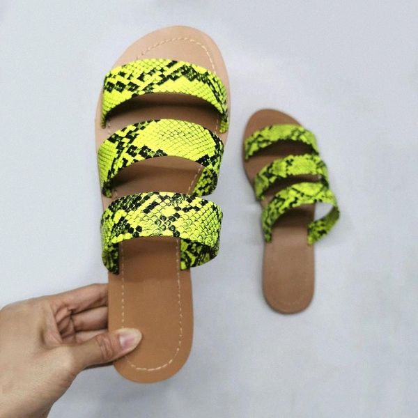 

new fashion women summer beach shoes flat bottom ladies slippers large size snake shallow female slides slip-on sandals #ve0v, Black