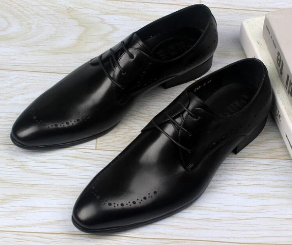 

dress shoes classic men casual business genuine leather derby men's flat wedding party pointed toes male footwear lace up moccasins1, Black