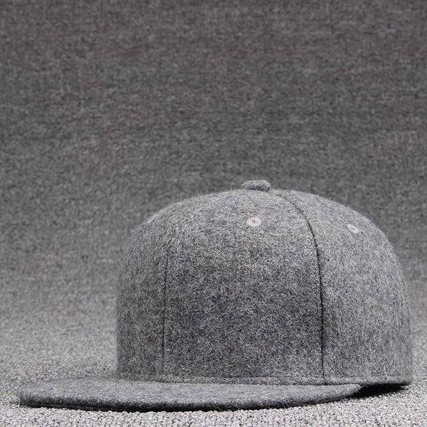 

wool felt snapback caps winter hip hop bboy flat peaked cap solid skateboard hat men woolen baseball hats 201026, Blue;gray