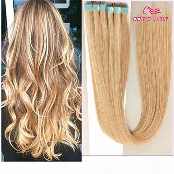 

18 20 22 24 inch skin weft pu tape in human hair extensions 80g 100 gram full head adhesive brazilian remy hair, Black