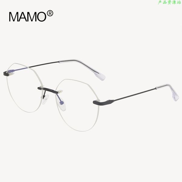 

s31315 fashionable frameless locking piece trimming men's myopia mirror light frame art trend women's flat lens plain face, White;black