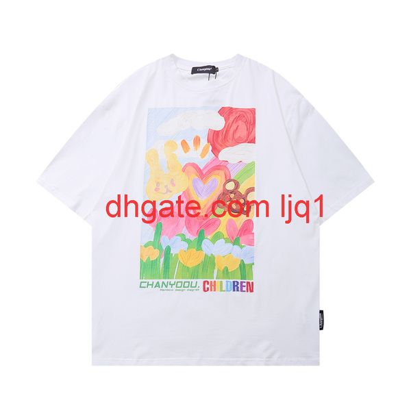 

floral print short sleeve t-shirt men's ins fashion half sleeve bf harajuku fashion loose 5-sleeve t-shirt, White;black