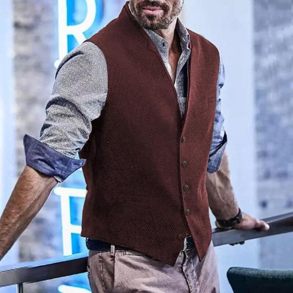 

men's vests herringbone vest casual slim fit wool /tweed waistcoat business suits groomsmen coat for wedding party, Black;white