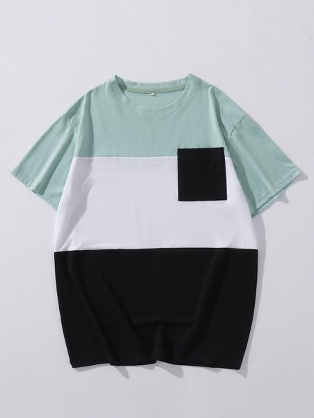 

men color block patched pocket tee r4cn#, White;black