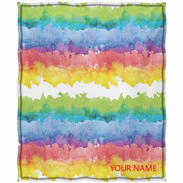 

watercolor personalized throw blanket, horizontal wavy brushstroke clouds queer rainbow abstract creative kids theme diy blanket, luxurious