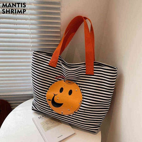 

shopping bags fashion women's large capacity for women casual canvas female handbags designer smiley shoulder 220307