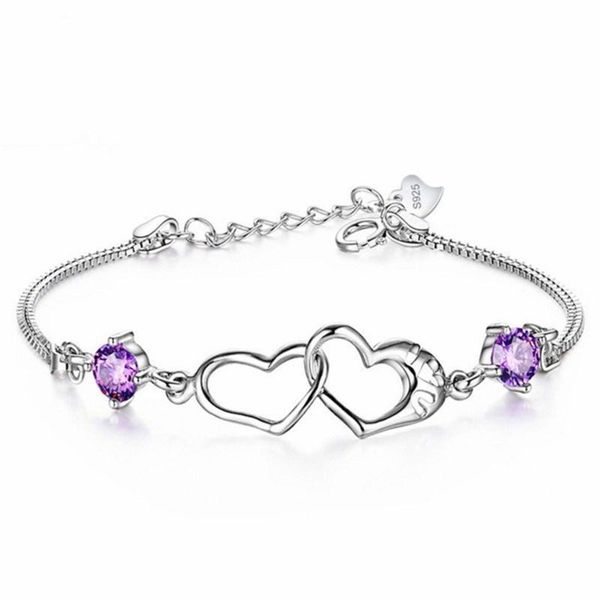 

new beautiful bracelet for women white purple crystal fashion heart chain bracelet for female gifts wholesale 2021, Golden;silver