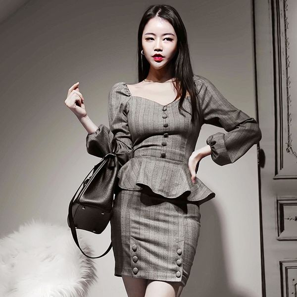

wdhqu women's 2020 collar new product korean style two pieces of ruffled square spring with hip coatwrap skirt riehc, Gray