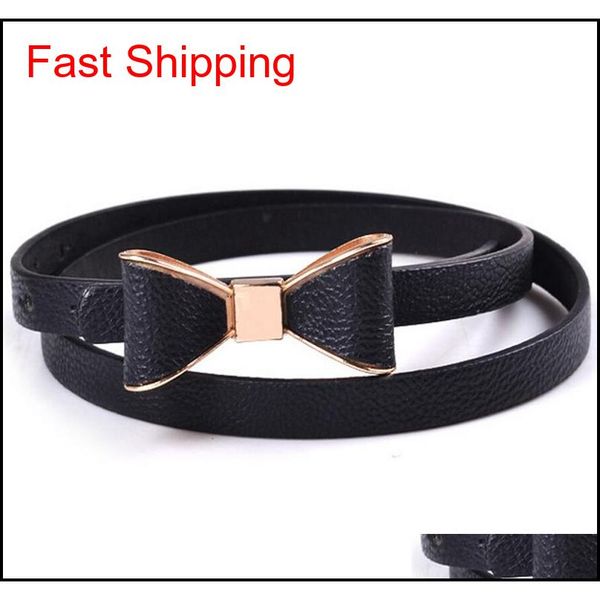

fashion women's girl cute sweet candy colors bowknot pu leather thin skinny waistband belt for dress 1iw7y, Silver