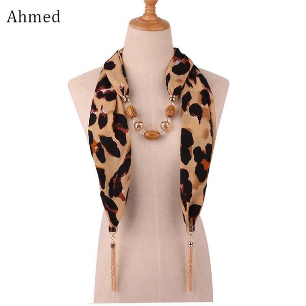 

pendant necklaces ahmed 2021 fashion snake/leopard printing necklace scarf for women muslim head tassel female cloth accessories, Silver