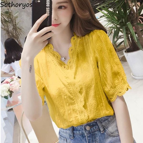 

shirts women elegant sweet ulzzang chic new short sleeve lace summer trendy fashion embroidered all-match womens clothing casual1, White