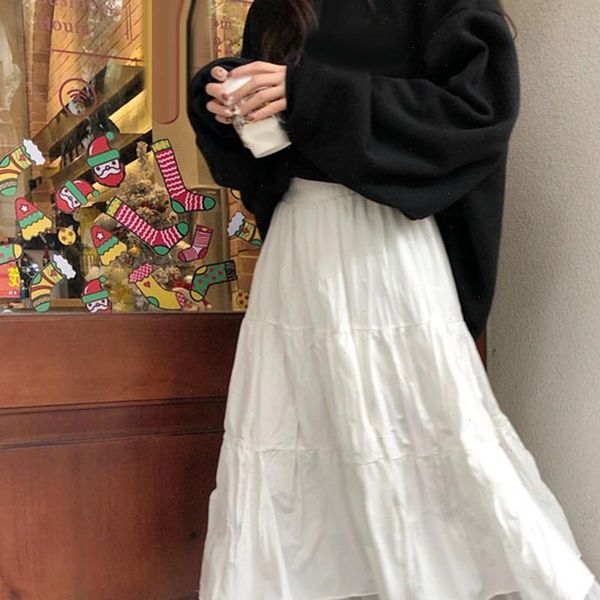 

high waist women skirt casual vintage skirt fashion women a line pleated tulle elastic high waist party long maxi skirt 2020, Black